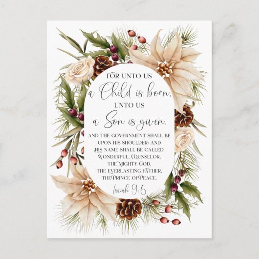 Jesaja 9:6 Voor ons Kerst Ovaal Bloemen Lijst Briefkaart (Voorkant)