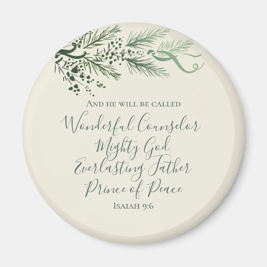 Jesaja 9:6 Vredevorst Elegante Pijnboom Kerstmis Magneet (Voorkant)