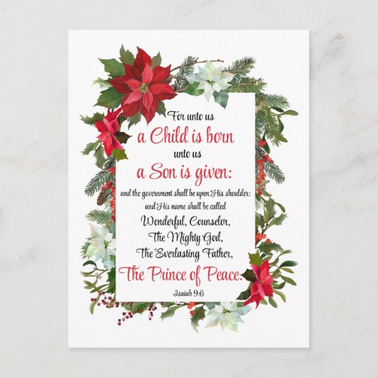 Jesaja 9:6 Vredevorst Kerstmis Poinsettia Briefkaart (Voorkant)