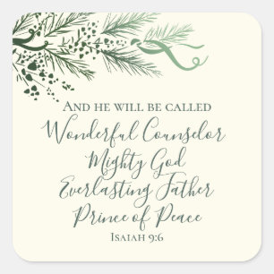Jesaja 9:6 Vredevorst Moderne Pijnboom Kerstmis Vierkante Sticker