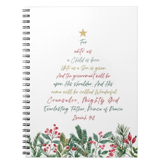 Jesaja 9:6 Want voor ons wordt een kind met Kerstm Notitieboek (Voorkant)