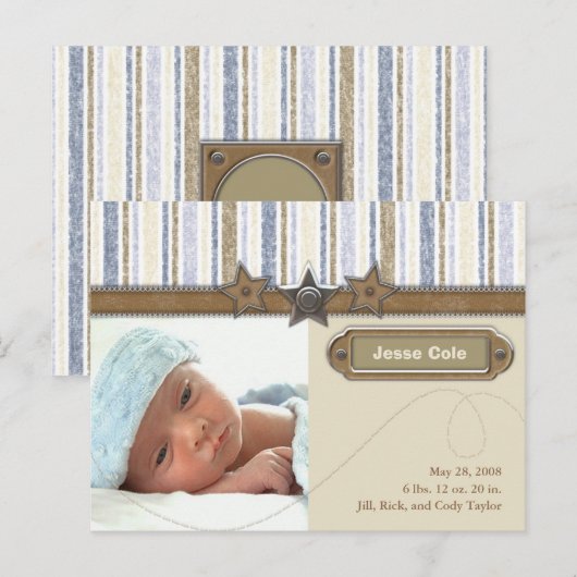 Jesse Cole Birth kondiging Aankondigingskaart (Voorkant / Achterkant)