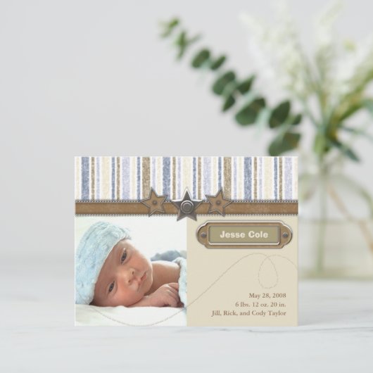 Jesse Cole Birth kondiging Aankondigingskaart (Staand voorkant)