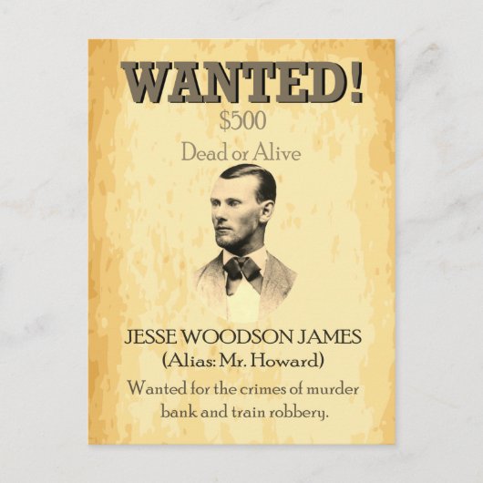 Jesse James Gezocht Vogelvrij 🚨 Wild West VS Post Briefkaart (Voorkant)
