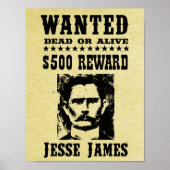 Jesse James Old Wild West Replica Wanted Poster (Voorkant)