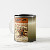 Jesse James Outlaw Bank Robber Comic Book Tweekleurige Koffiemok (Voorkant links)