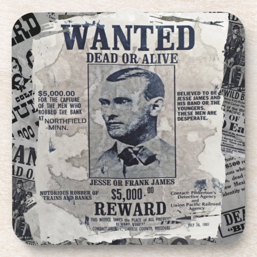 Jesse James Wanted Poster Drankjes Onderzetter (Voorkant)
