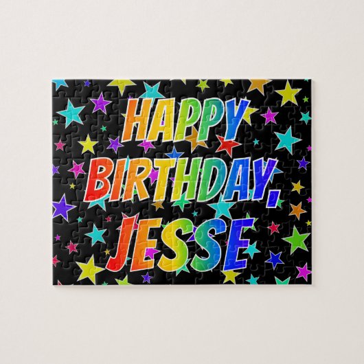 "JESSE" Voornaam, geun "HAPPY BIRTHDAY" Legpuzzel (Horizontaal)