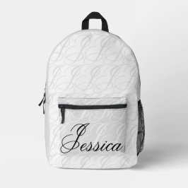 Jessica Aangepaste Naam Elegant Schrift Zwart Wit Bedrukte Rugzak