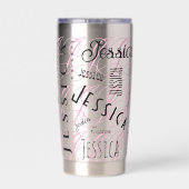 Jessica Aangepaste Naam Zwart Roze Geïsoleerde Drinkbeker (Achterkant)