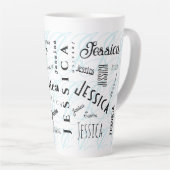 Jessica Aangepaste Naam Zwart Wit Blauw Latte Mok (Rechterhoek)