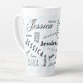 Jessica Aangepaste Naam Zwart Wit Blauw Latte Mok