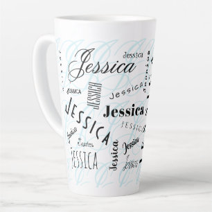 Jessica Aangepaste Naam Zwart Wit Blauw Latte Mok