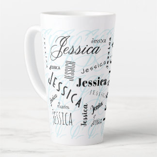 Jessica Aangepaste Naam Zwart Wit Blauw Latte Mok