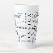 Jessica Aangepaste Naam Zwart Wit Blauw Latte Mok (Voorkant)