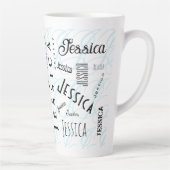 Jessica Aangepaste Naam Zwart Wit Blauw Latte Mok (Rechts)