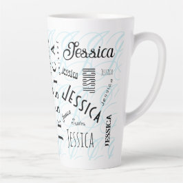 Jessica Aangepaste Naam Zwart Wit Blauw Latte Mok