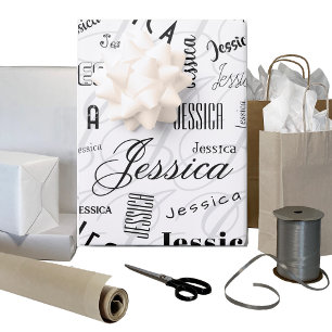 Jessica Aangepaste Naam Zwart Wit Inpakpapier Vel