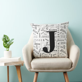 Jessica Aangepaste Naam Zwart Wit Monogram J Kussen