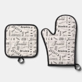 Jessica Aangepaste Naam Zwart Wit Ovenwant & Pannenlap Set (Voorkant)