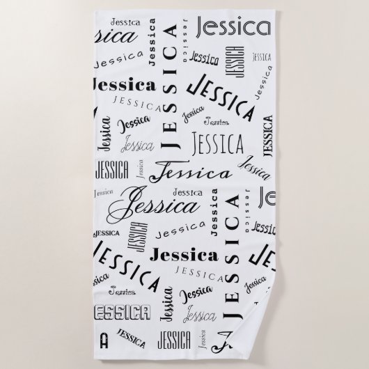 Jessica Aangepaste Naam Zwart Wit Strandlaken (Voorkant)