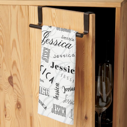 Jessica Aangepaste Naam Zwart Wit Theedoek (Derde Gevouwen)