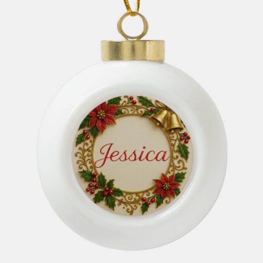 Jessica Christmas Wreath Ceramic Ornament (Voorkant)