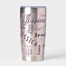Jessica Custom Name Black Pink Geïsoleerde Drinkbeker