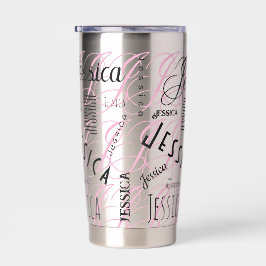 Jessica Custom Name Black Pink Geïsoleerde Drinkbeker