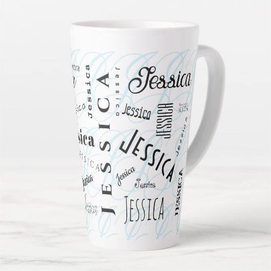 Jessica Custom Name Black White Blue Latte Mok (Rechterhoek)