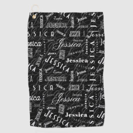 Jessica Custom Name Black White  Golfhanddoek