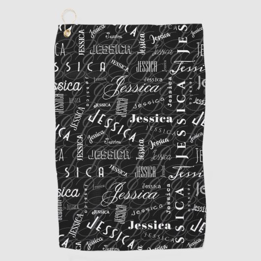 Jessica Custom Name Black White  Golfhanddoek (Voorkant)
