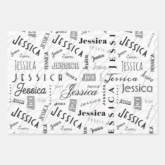 Jessica Custom Name Black White Inpakpapier Vel (Voorkant 3)