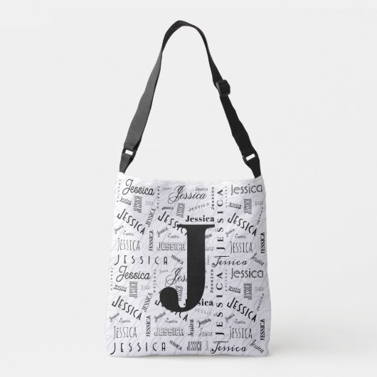 Jessica Custom Name Black White Monogram J Crossbody Tas (Achterkant)