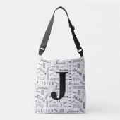 Jessica Custom Name Black White Monogram J Crossbody Tas (Voorkant)