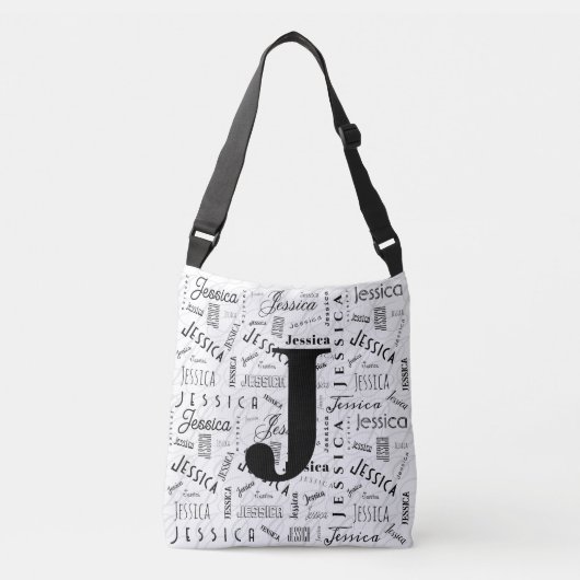 Jessica Custom Name Black White Monogram J Crossbody Tas (Voorkant)
