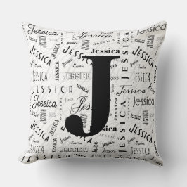 Jessica Custom Name Black White Monogram J Kussen