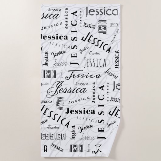 Jessica Custom Name Black White Strandlaken (Voorkant)