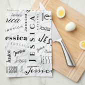 Jessica Custom Name Black White Theedoek (Quarter Fold)