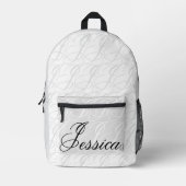 Jessica Custom Name Elegant Script Black White Bedrukte Rugzak (Voorkant)