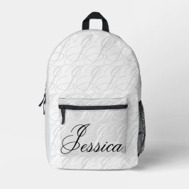 Jessica Custom Name Elegant Script Black White Bedrukte Rugzak