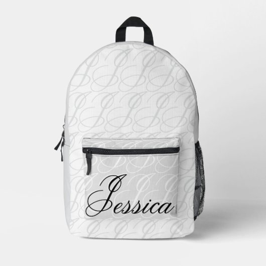 Jessica Custom Name Elegant Script Black White Bedrukte Rugzak (Voorkant)