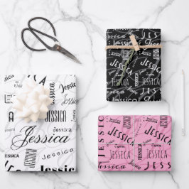 Jessica Custom Name Pink Black White Inpakpapier Vel