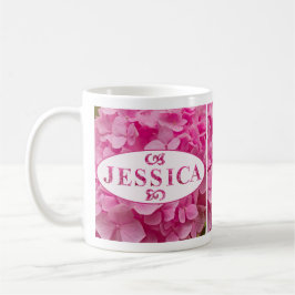 "Jessica" Elegante roze hortensia bloemenbeletteri Koffiemok