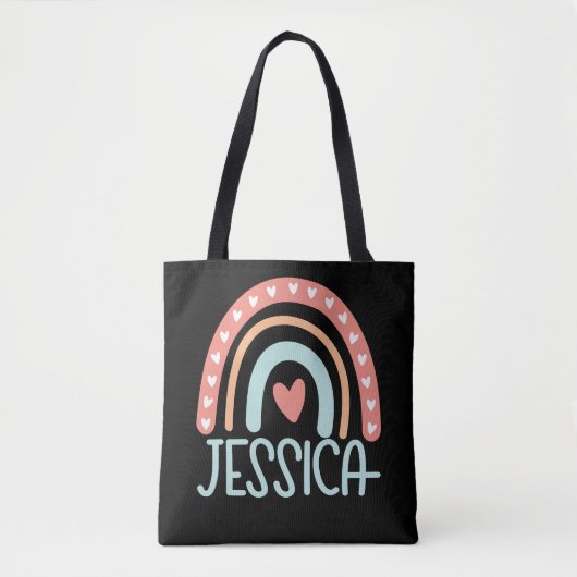 Jessica Naam Gepersonaliseerde Regenboog Tote Bag (Voorkant)