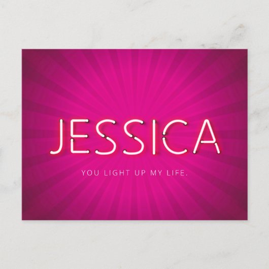 Jessica-naam in gloeiende neonlampen briefkaart (Voorkant)