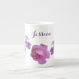 Jessica naam roze roos paarse bloemen Porselein Kop