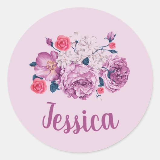 Jessica Name Floral Custom  Flower Roos Ronde Sticker (Voorkant)