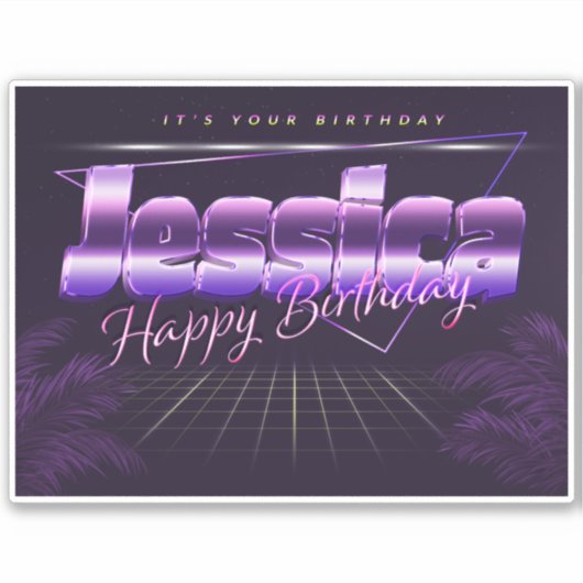 Jessica Name Vorname lila retro Sticker Geburtstag (Voorkant)