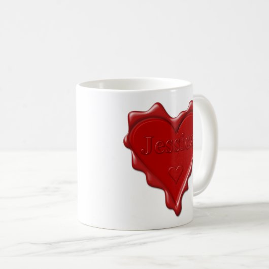 Jessica. Rode hartwijn, verzegeld met de naam Jess Koffiemok (Voorkant rechts)